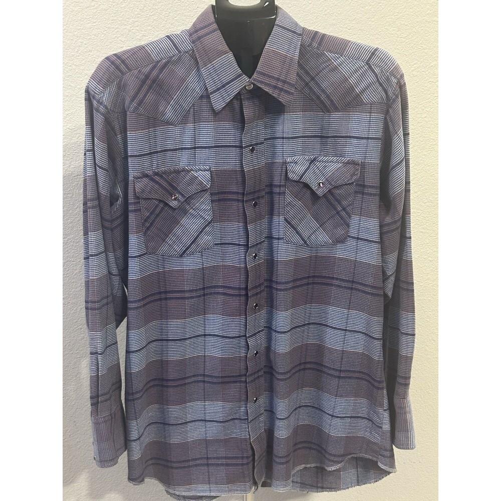 VTG Panhandle Slim Western Pearl Snap Shirt Mens 16.5 34 Plaid USA Cotton